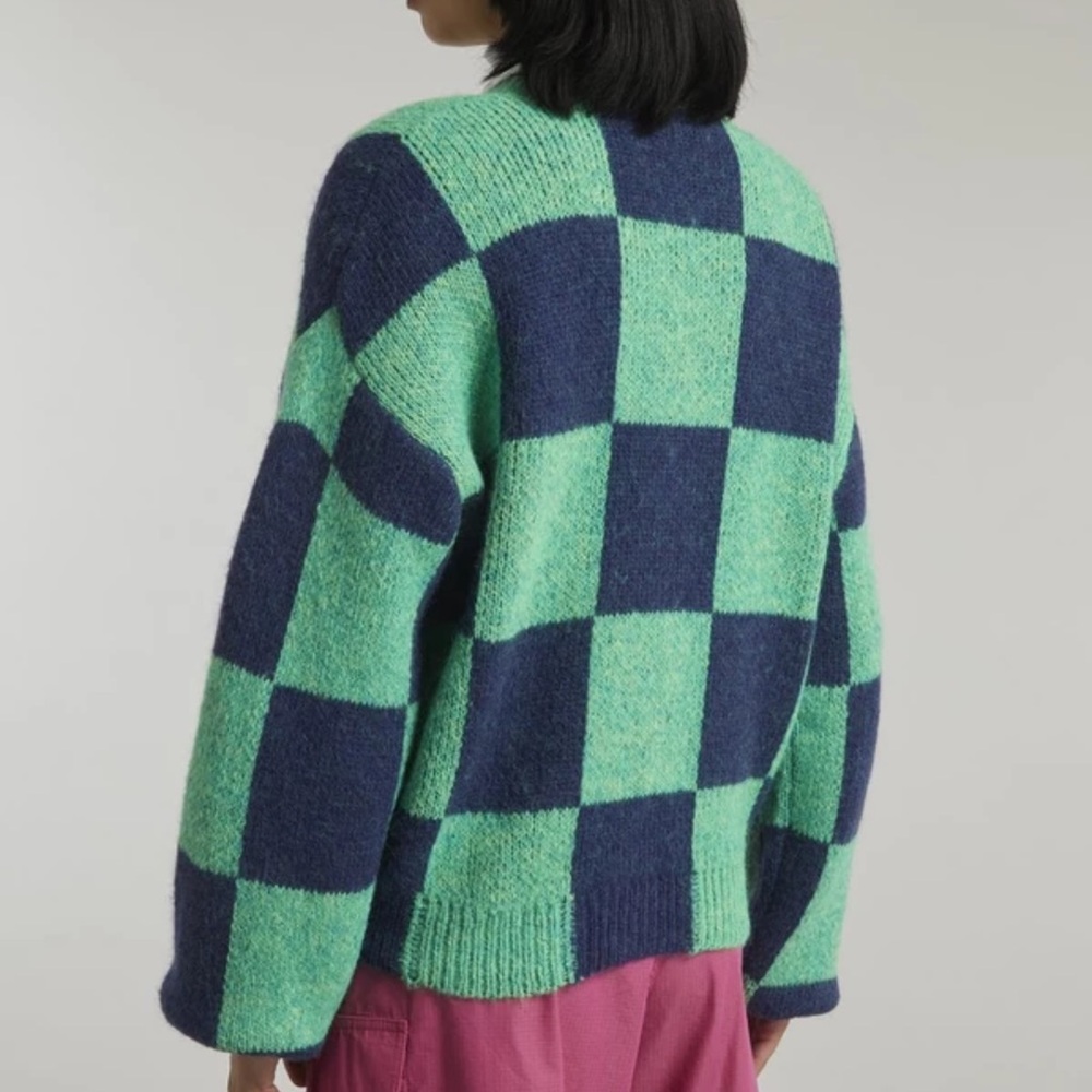 STINE GOYA Amara Cardigan Green Navy Checkered Size Medium - Picture 13 of 13